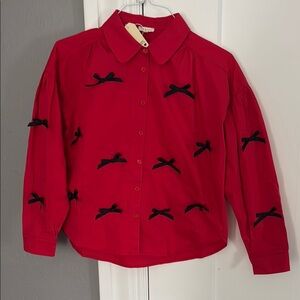 Jodifl Red Button-Up Blouse With Bow Detailing Size S